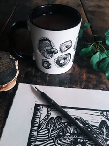Pen and Ink Shiitake Mushroom Two-Toned Ceramic Mug - Various Colours - Gnostic Forest Art