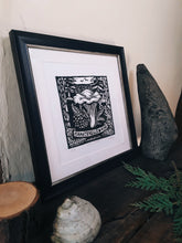 Load image into Gallery viewer, &quot;Chanterelle and Pine&quot; Limited Edition Hand Pressed Mushroom Linoprint - Gnostic Forest Art