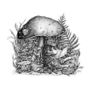 Pen and Ink "The Cats and the Mushroom" Reproduction/Giclée Print - Gnostic Forest Art