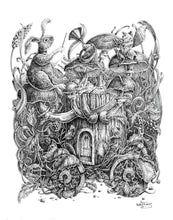 Load image into Gallery viewer, Pen and Ink "The Mushroom Orchestra" Reproduction/Giclée Fine Art Print - Gnostic Forest Art