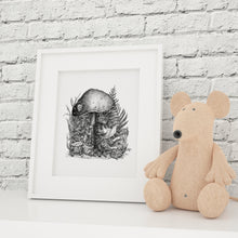 Load image into Gallery viewer, Pen and Ink "The Cats and the Mushroom" Reproduction/Giclée Print - Gnostic Forest Art