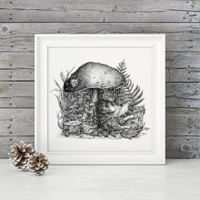Load image into Gallery viewer, Pen and Ink &quot;The Cats and the Mushroom&quot; Reproduction/Giclée Print - Gnostic Forest Art