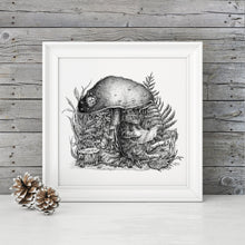 Load image into Gallery viewer, Pen and Ink "The Cats and the Mushroom" Reproduction/Giclée Print - Gnostic Forest Art