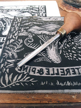 Load image into Gallery viewer, "Chanterelle and Pine" Limited Edition Hand Pressed Mushroom Linoprint - Gnostic Forest Art