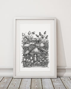 Pen and Ink "Spirit of the Mushroom" Reproduction/Giclée Fine Art Print - Gnostic Forest Art