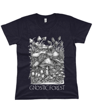 Load image into Gallery viewer, Gnostic Forest Women&#39;s Eco 100% Organic Cotton Mushroom T-Shirt with Paul Stamets Quote - Gnostic Forest Art