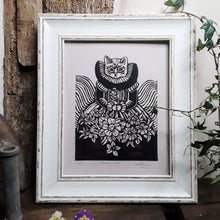 Load image into Gallery viewer, &quot;Tudor Cat&quot; Limited Edition Original Linoprint on Pearl Grey Paper - Gnostic Forest Art