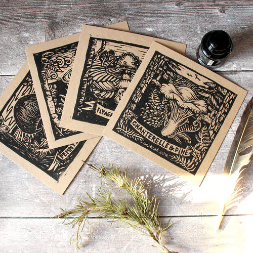 Set of 4 Recycled Mycorrhizal Mushroom Greetings Cards - Gnostic Forest Art