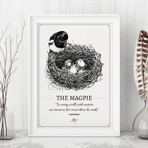 "The Magpie" Original Pen and Ink Artwork - Perlino Recycled Print in A4 - Gnostic Forest Art