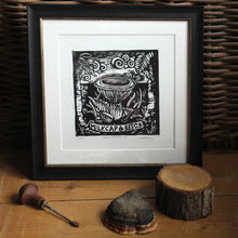 Load image into Gallery viewer, &quot;Milk Cap and Beech&quot; Limited Edition Original Linoprint - Gnostic Forest Art