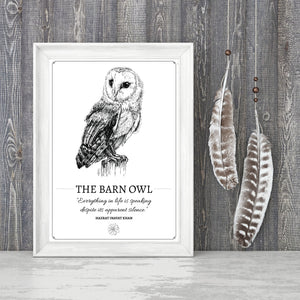 "The Barn Owl" Original Pen and Ink Artwork - Perlino Recycled Print in A4 - Gnostic Forest Art