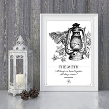 Load image into Gallery viewer, &quot;The Moth&quot; Original Pen and Ink Artwork - Perlino Recycled Print in A4 - Gnostic Forest Art