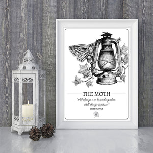 "The Moth" Original Pen and Ink Artwork - Perlino Recycled Print in A4 - Gnostic Forest Art