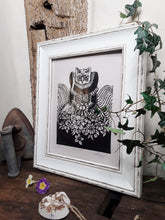 Load image into Gallery viewer, &quot;Tudor Cat&quot; Limited Edition Original Linoprint on Pearl Grey Paper - Gnostic Forest Art